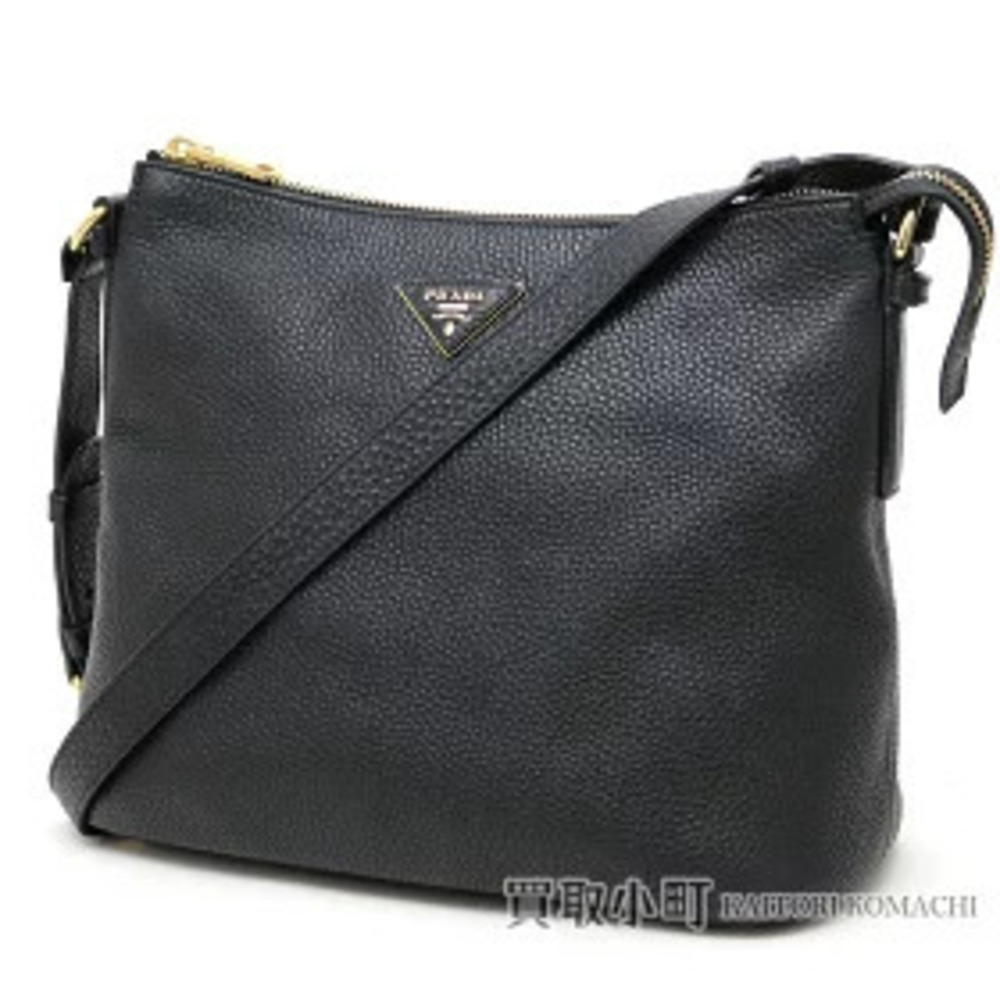 Prada Shoulder Bag Black Grained Calf Leather Triangle Messenger BBE VITDAINO